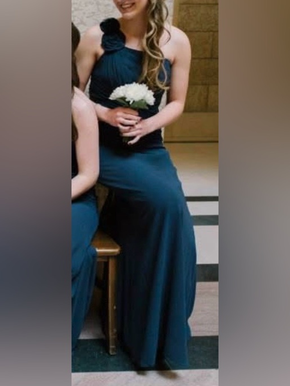 David's Bridal Navy One Shoulder Dress (Altered size 6)